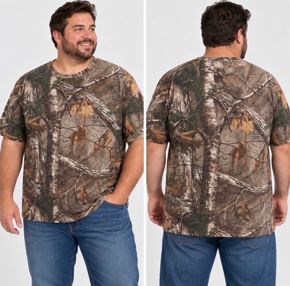 Realtree XXL 2XL Camo T-Shirt Woodland Hunting Short Sleeve 50-52